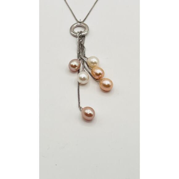 925 Silver One Of A Kind Freshwater Pearls Float Dance Tassels Square Box Chain - Picture 1 of 10